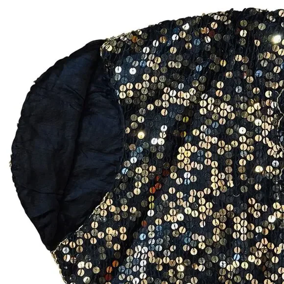 Vintage Women’s Sz S NWT Black Gold Sequin Butterfly Top 70s Deadstock Silk Boho